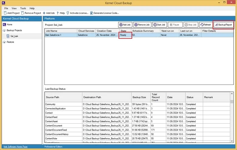 Click the Backup Report button to view the report that shares details about the complete Salesforce export files process